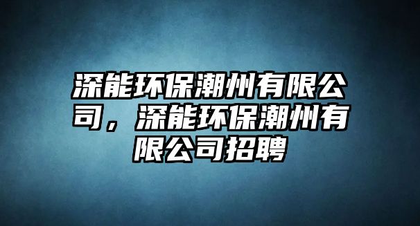 深能環(huán)保潮州有限公司，深能環(huán)保潮州有限公司招聘