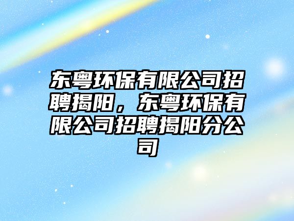 東粵環(huán)保有限公司招聘揭陽，東粵環(huán)保有限公司招聘揭陽分公司