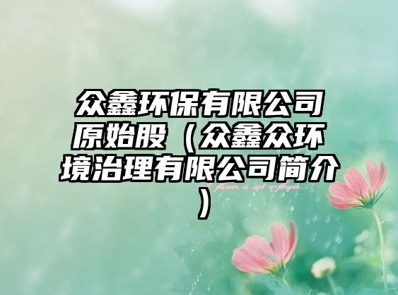 眾鑫環(huán)保有限公司原始股（眾鑫眾環(huán)境治理有限公司簡介）