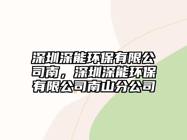 深圳深能環(huán)保有限公司南，深圳深能環(huán)保有限公司南山分公司