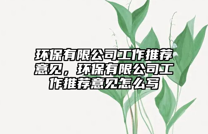 環(huán)保有限公司工作推薦意見，環(huán)保有限公司工作推薦意見怎么寫