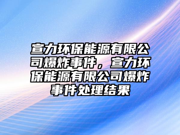 宣力環(huán)保能源有限公司爆炸事件，宣力環(huán)保能源有限公司爆炸事件處理結(jié)果