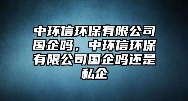 中環(huán)信環(huán)保有限公司國企嗎，中環(huán)信環(huán)保有限公司國企嗎還是私企