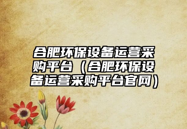 合肥環(huán)保設備運營采購平臺（合肥環(huán)保設備運營采購平臺官網(wǎng)）